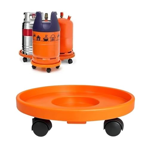 TECHZOCO Soporte para bombona butano, Portabombonas, Carro Porta bombona Gas, Portamacetas, Plástico, Incluye 4 Ruedas, 33,5 cm de diámetro y 7,5 cm de Alto, Naranja