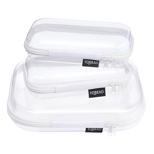 3 Pack Clear Hard Shell Zipper Case - Clear Waterproof Cosmetic Bag with Zipper, Kid's Toy Storage Organizer Bins, Charging Cables, creative journaling, painting brushes, Threads,Sketch Supplies