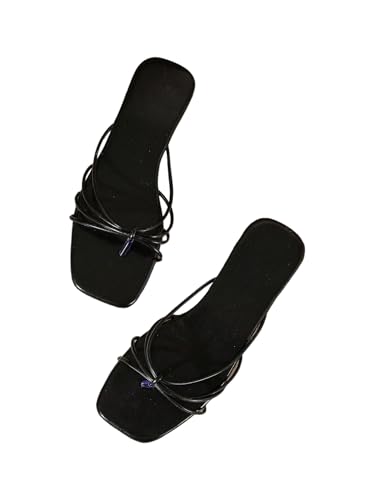 GORGLITTER Women's Square Open Toe Flip Flops Strappy Thong Sandals Dressy Flats Vacation Beach Slide Sandals