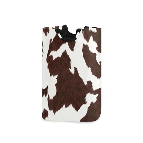Jihqo Laundry Hamper Basket Brown White Cow Collapsible Nursery Storage Bin Waterproof Clothing Baskets for Home Bedroom Bathroom Washing Room