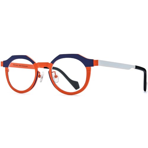 Image of FONEX Colorful Pure Titanium Glasses Frame Women Retro Round Eyeglasses
