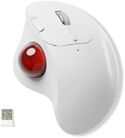 （22:00時点） Ewin トラックボールマウス Bluetooth&2.4GHz両対応 3台同時接続 トラックボール 【NEWモデル】 ワイヤレス 親指 静音タイプ 高精度 エルゴノミクス 瞬時接続 無線マウス 7ボタン 進む/戻るボタン Windows/Mac/iOS/Android多機種対応 (ホワイト・レッド)