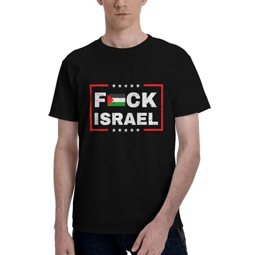 KWQDOZF Fuck Israel Free Palestine Save Gaza T Shirt Round Neck Cotton Shirts for Men