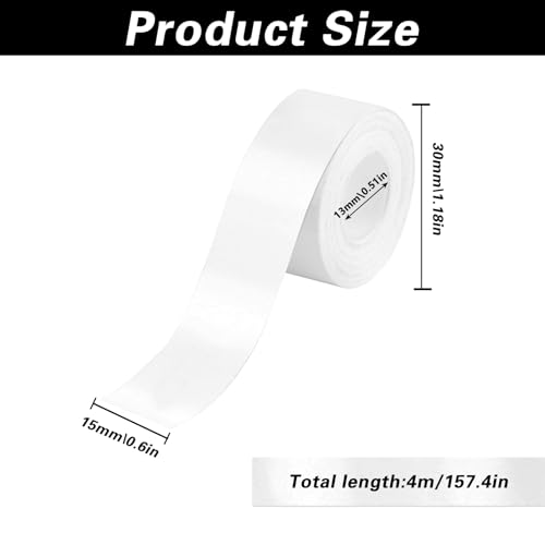 3 Rollen Thermo Etikettenband 15mm x 4m, Wasserfeste Etikettenband Geeignet für Etikettendrucker, Etikettenbandrollen für Name Datum Preis, für E11 / E16 usw(Weiß)