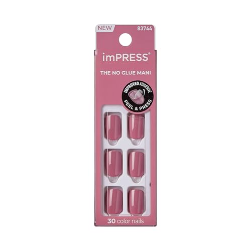 KISS imPRESS No Glue Mani Press On Nails, 'Petal Pink', Pink, Short Size, Squoval Shape, Includes 30 Nails, Prep Pad, Instructions Sheet, 1 Manicure Stick, 1 Mini File