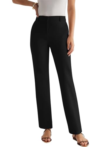 NIMIN Womens Work Dress Business Casual Pants High Waisted Office Trousers Straight Leg Ankle Slacks Pockets 2025 Summer Outfits Short Length Black Large3