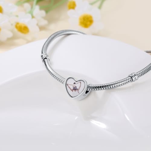 LONAGO 925 Sterling Silver Personalized Photo Charm Fit Compatible for Bracelet Necklace Customized Heart Round Shape Picture Bead3