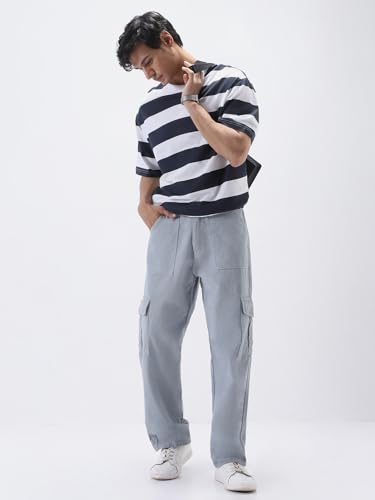 Image of Urbano Fashion Men's Loose Mid Rise Baggy Fit Cargo Jeans with 6 Pockets Non-Stretchable