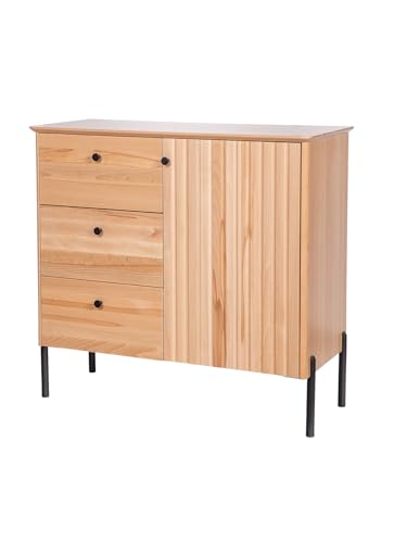 Erst-Holz Commode en Bois – Armoire en hêtre cœur Massif 93×41×88 cm avec 3 tiroirs et 1 Porte 90.51-15