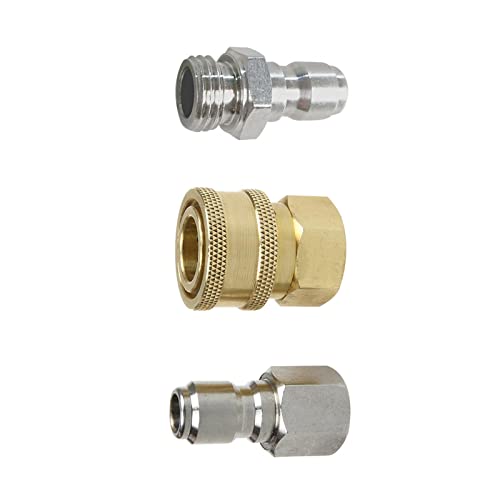 3 Piece External and Internal Thread Kit Pressure Washer Adapter Pipe Water Gun Quick Connector Pressure Washer Fitting Brass Connector