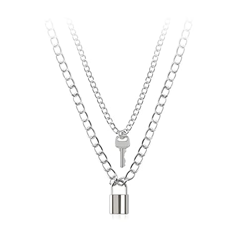 jagosen Chain Necklace Emo Accessories Simple Gothic Chain Padlock Chain Sweet Pendant Chain Punk Pendant Multilayer Couple Unisex Cover
