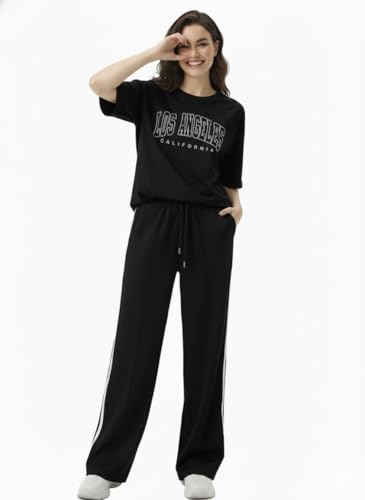 Image of EHA Women Co-ord Set for Girls | Stylish Two Piece Dress with Oversize Tshirt & High Waist Jogger|Trendy Cotton Blend Track Suit Set for Women | Casual /Travel & Lounge Wear Outfits