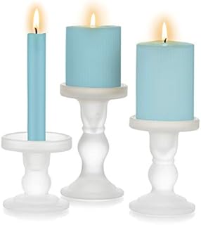 NUPTIO Glass Candle Holder Set of 3, Candle Holders for 8cm Pillar Candles & 2.5cm Taper Candle, Matte Candle Sticks Holder Centerpieces for Halloween Christmas Wedding Party Home Table Decoration
