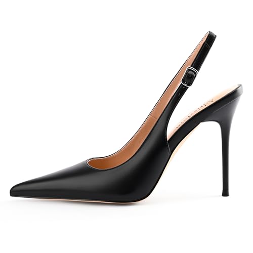 Image of Adrizzlein Slingback Heels for Women Stiletto High Heels Pumps | 4 inch Slingback Heels,Pointed Toe Heels,Closed Toe Heels,Sexy Elegant Wedding Shoes