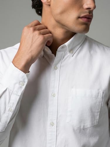 Image of Urbano Fashion Men's Cotton Full Sleeve Regular Fit Solid Oxford Shirt with Button-Down Collar