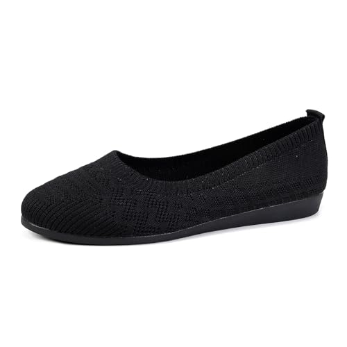 Chaussure Orthopédique Femme Confortable Femmes Confortables Respirantes Antidérapantes Tricotées Sport Plates Été Enfilade (Black, 38)