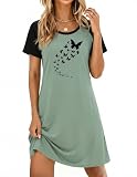 Ekouaer Womens Nightgown Short Sleeve Night Dress Printed Sleepwear Soft Sleep Shirt, Greyish Green Butterfly, XL