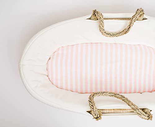 Nodnal Co. 3 Fitted Bassinet Sheets Pink Set For Baby Girl - 100% Oeko-Tex Cotton - Chevron, Polka Dot And Stripe - For Cradle/Moses Basket Hourglass, Oval & Rectangle Mattress Sheet #TOP3