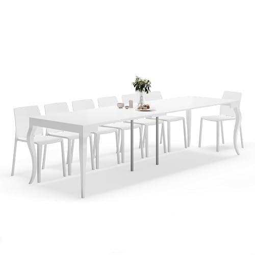MOBILI FIVER, Console Extensible Classico, 45(306,2) x90 cm, Blanc Mat, pour 14 Personnes, Console...