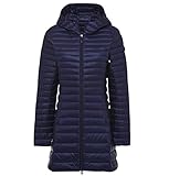 xitoio Chaqueta de plumón con capucha para mujer, ultraligera, larga, acolchada, para invierno, ropa de abrigo de burbujas de gran tamaño, Capucha azul marino, XL