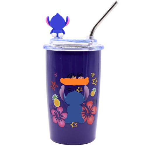 Reusable Thermal Cup Cute Stainless Steel Insulated Travel Mug Kids Water Bottle Tumbler Stainless Steel with Lid for Iced Cold and Hot Drinks Office Camping,Vacuum Insulated 450ML