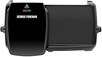 George Foreman Large Electric Grill & Griddle [Dual independent temperature control, Energy saving, Easy clean, Non stick, Healthy, Toastie, Hot plate, Panini, BBQ, Ready to cook light] Black, 23450