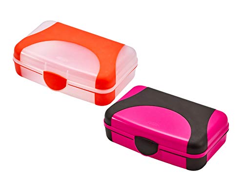 Image of LockerMate by Bostitch Hard Pencil Case, Durable Plastic Pencil Box, Kid-Friendly Colors in Pink & Orange, 2-Pack