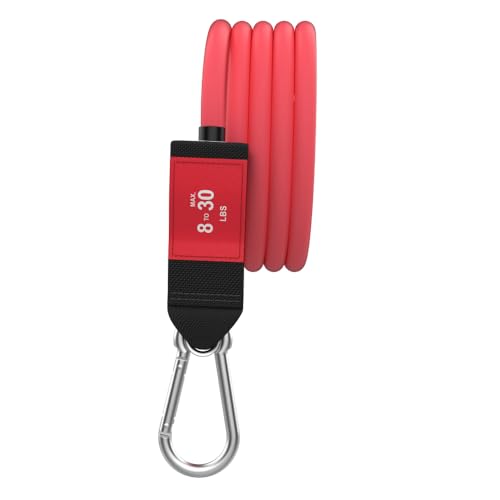 Bodylastics Stackable Resistance Band with Patented Snap Reduction Tech - Single Red Exercise Band, Heavy Duty Malaysian Latex, Iron Clips, 8lb to 30lb (Max)