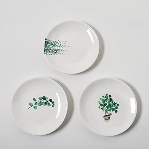 Ycbh 6 Inch Set Of 6 Assorted Designs, Small Porcelain Plates With Plants Pattern,White Ceramic Dinnerware For Appetizer Luncheon Snacks Dessert Serving Bread, Microwave Oven Dishwasher Safe #TOP7