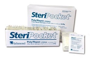 300408 Steripocket Cotton Filled Sponge, Sterile, 2" Width, 2" Length, Pack of 600