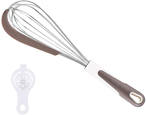 MLL Batidora de Huevo Mezclador de Leche de Acero Inoxidable con Mango y espátula de Silicona en el Lateral, Huevos, espumador de Leche, batidora de Cocina Batidor de Huevo de Cocina