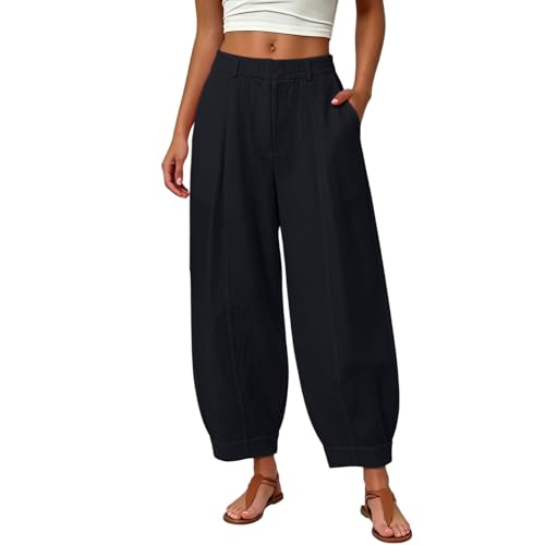 Pantalon sarouel d'été en lin respirant à taille élastique confortable pour femme