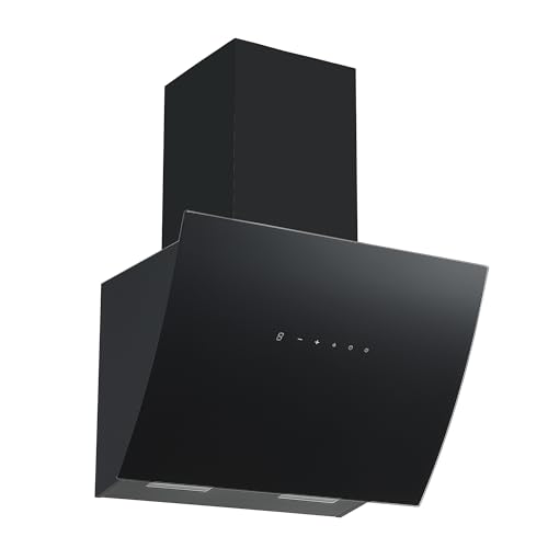 Hotte aspirante Respekta/Hotte îlot de 60 cm/Boîtier en acier inoxydable avec écran en verre en noir/Fonction d'extraction et de recyclage de l'air / CH99060SA / A / 66-72 dB