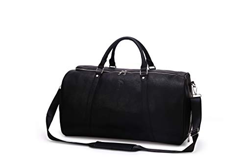 Sole Premise Leather Duffle Bag for Multi-functional Travel Carry-on with Shoe Compartments for Men & Women (Black)2