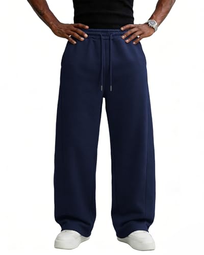 Image of Men's Baggy Sweatpants Cotton Fleece Wide Leg Lounge Sweat Pants Drawstring Waist Jogging Pants with Pockets