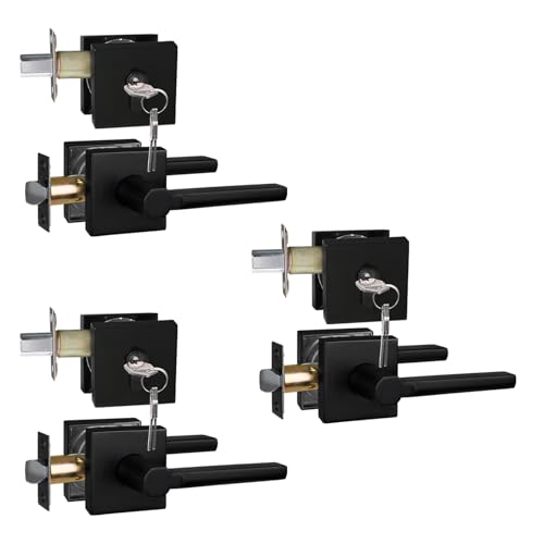 Image of NEWBANG Keyed Deadbolt Lock with Passage Lever Handle for Exterior Entrance in Matte Black, Heavy Duty and Reversible, HD1601-DB-DT-PS-SET-3P