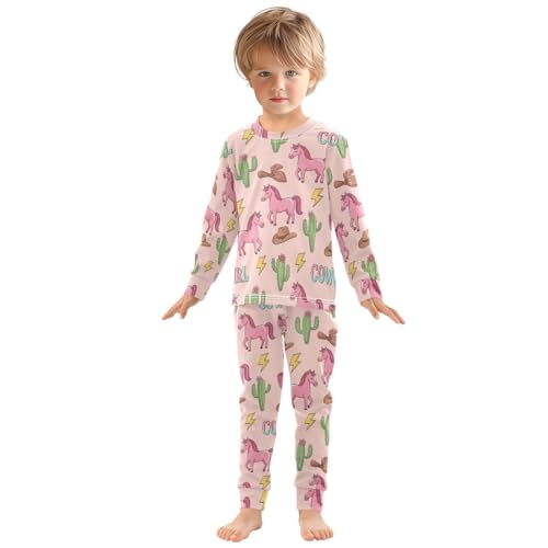 Pajama Sets Long Sleeve Cowgirl Theme Pattern Prints Soft Comfy Sleepwear 2 Piece PJS 3-8T2