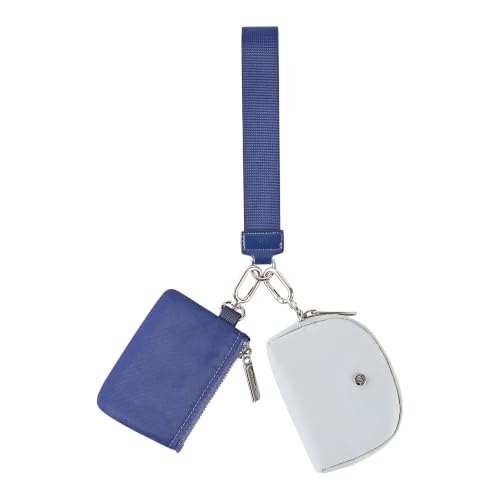 Image of Dual Pouch Wristlet - RFID Blocking Keychain Wallet Mini Zip Around Wristlet with Detachable Strap, Mini Coin Purse For Women, Premium Zippers & Metal Buckles (Navy & Steel Blue)