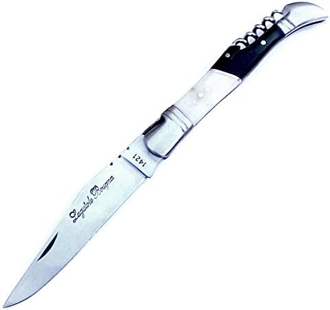 Laguiole CYPRU BLACK & WHITE bone handle.unlockable folding blade, blade under 3'' inches