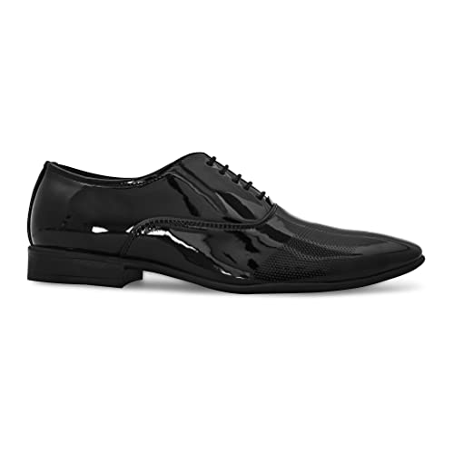 Image of San Frissco mens Ak 1043 San Frissco Men's Formal Shoes Glossy Shine Lace Up Derbys Office Wear Footwear Soft Cushioned Footbed with TPR Sole Lightweight, Flexible and Stylish for Wedding and Parties - 11 (Pine)