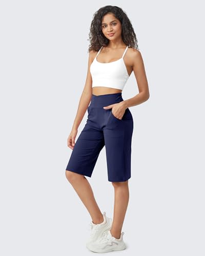 Image of G4Free Capri Pants for Women 14 inch Knee Length Wide Leg Yoga Capris Dressy Casual Summer Crop Pants with Pockets