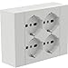 Electraline 22016 Multipresa da parete Quadra 4 Posti Universali, con scatola di supporto per installazioni superficiali, compatibile con tutte le scatole da incasso 3 posti (muratura o cartongesso)