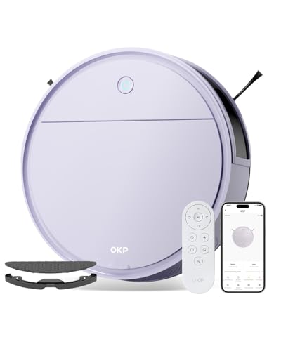 OKP K5Pro Robot aspirapolvere, 5000 Pa, Autonomia 180 Minuti, Ultra Sottile 7,7 cm, Evitamento Ostacoli PSD, Silenzioso, Adatto per pavimenti duri e peli di animali, WiFi/Alexa/App/Telecomando, Viola