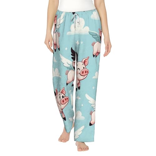 Pantalon de pyjama polaire femme cochon volant original fluide et doux