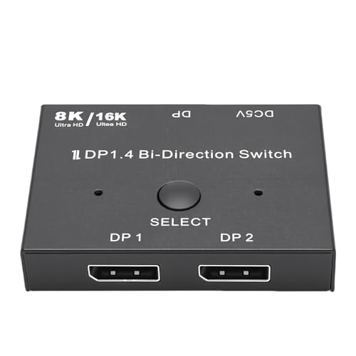 Denash Conmutador DisplayPort, Conmutador Bidireccional 1.4 2 en 1 Salida 16K 8K 120Hz 4K 240Hz 32Gbps, con HDR10+ Dynamic HDR VRR ALLM, para de Monitor de PC para Juegos