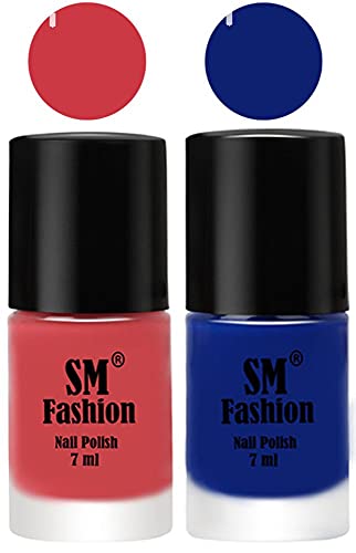 Image of Long Lasting Nail Polish | Nail Paint Combo 7 ml Each) - Set of 2 Punch Pink-Blue