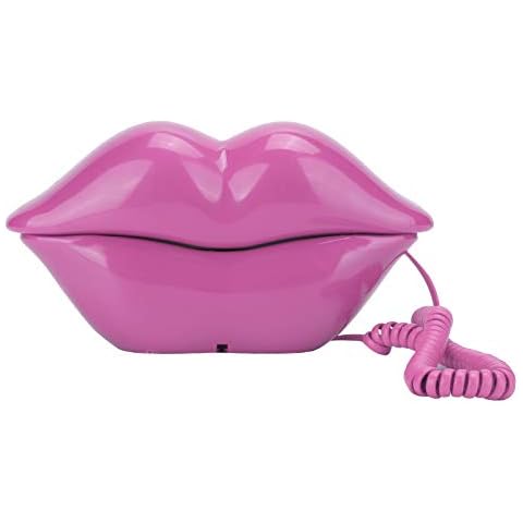 Byged Corded Telephone Landline, Fashionable Funny Lip Shape Home Desktop Wired Phone with US/UK Wiring(Pink) Cover