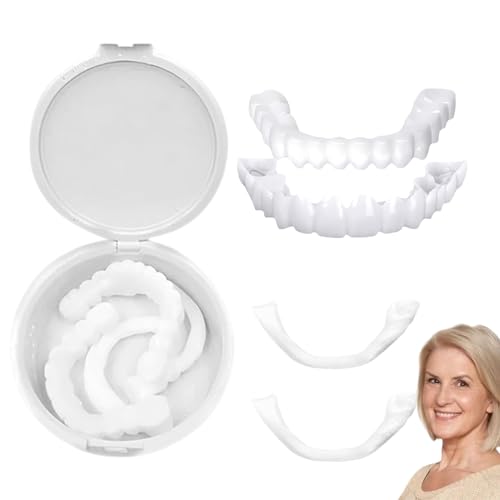 False Teeth Set, Clip in Veneers Teeth Top and Bottom Temporary Fake Teeth Dentures, Snap on Dentures False Teeth for Men Women, Temporary Tooth, Natural Smile