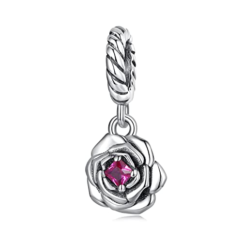 Abalorio de plata 925 con forma de rosa y flor en 3D para pulseras