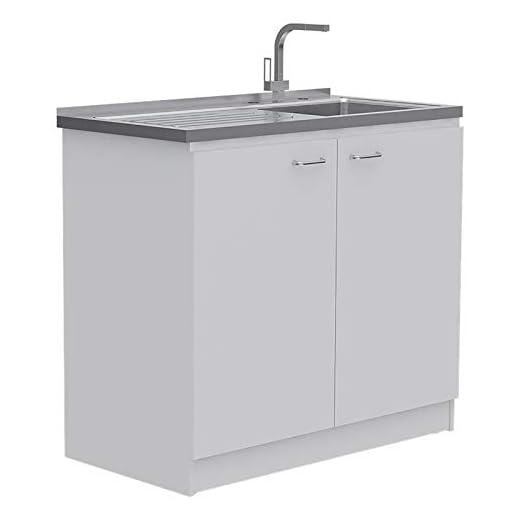 TuHome White Modern Engineered Wood Napoles Utility Sink with Cabinet